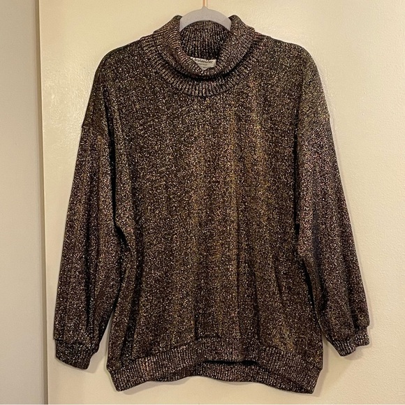 CHRISTIAN DIOR Loungewear Vintage Knit Metallic Turtleneck Sweater - Picture 1 of 6